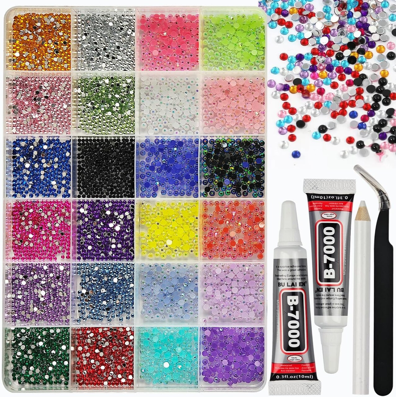 Resin Jelly Rhinestones with 2×15ml B7000 Jewelry Glue – Mixed-Color 2mm & 3mm Flatback Gems for DIY Crafts, Bedazzling Clothing, Tumblers, Mugs, Shoes, Fabric, Nail Art, and Makeup